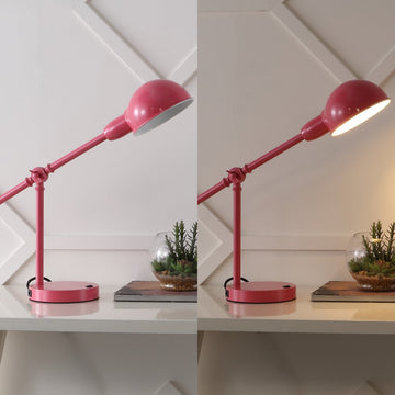 Curtis 20.25" Vintage Industrial Iron Adjustable Dome Shade LED Task Lamp with USB Charging Port - JONATHAN Y